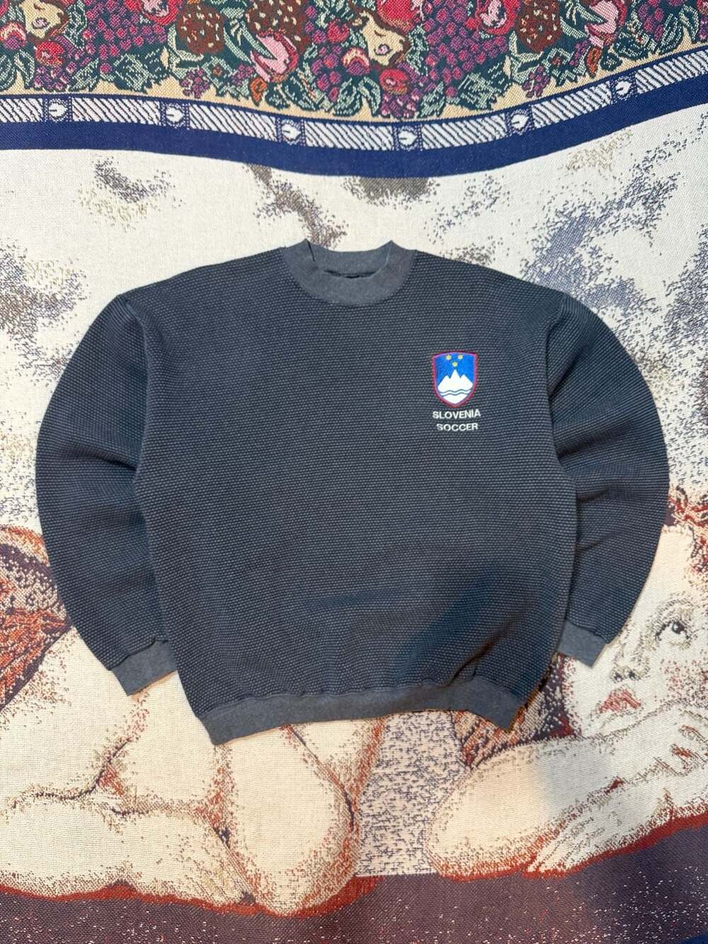 Vintage 90s Slovenia Soccer Textured Knit Crewneck Sweatshirt